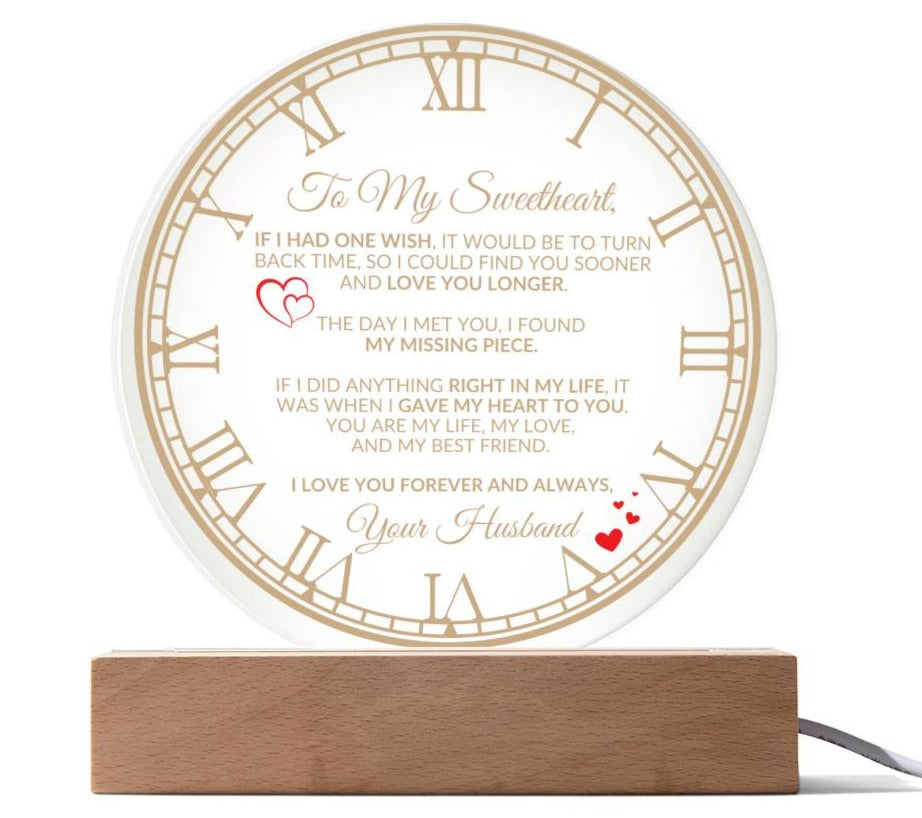 To My Sweetheart Clock Romantic Plaque Gift for Anniversary, Birthday, Valentine's Day for wife from husband LED Nightlight option - I Love Heartstrings