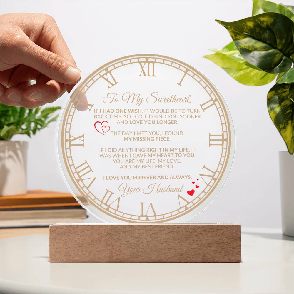To My Sweetheart Clock Romantic Plaque Gift for Anniversary, Birthday, Valentine's Day for wife from husband LED Nightlight option - I Love Heartstrings