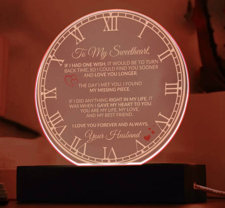 To My Sweetheart Clock Romantic Plaque Gift for Anniversary, Birthday, Valentine's Day for wife from husband LED Nightlight option - I Love Heartstrings
