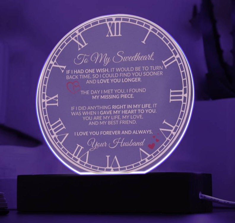 To My Sweetheart Clock Romantic Plaque Gift for Anniversary, Birthday, Valentine's Day for wife from husband LED Nightlight option - I Love Heartstrings