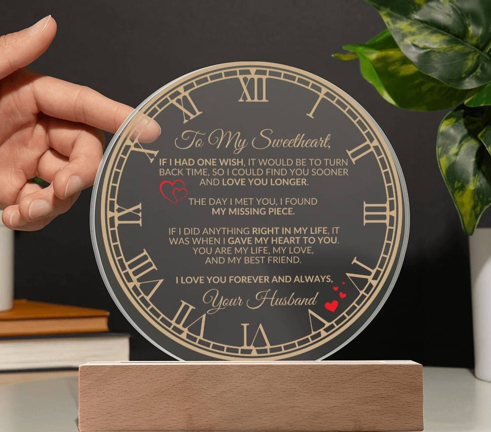 To My Sweetheart Clock Romantic Plaque Gift for Anniversary, Birthday, Valentine's Day for wife from husband LED Nightlight option - I Love Heartstrings