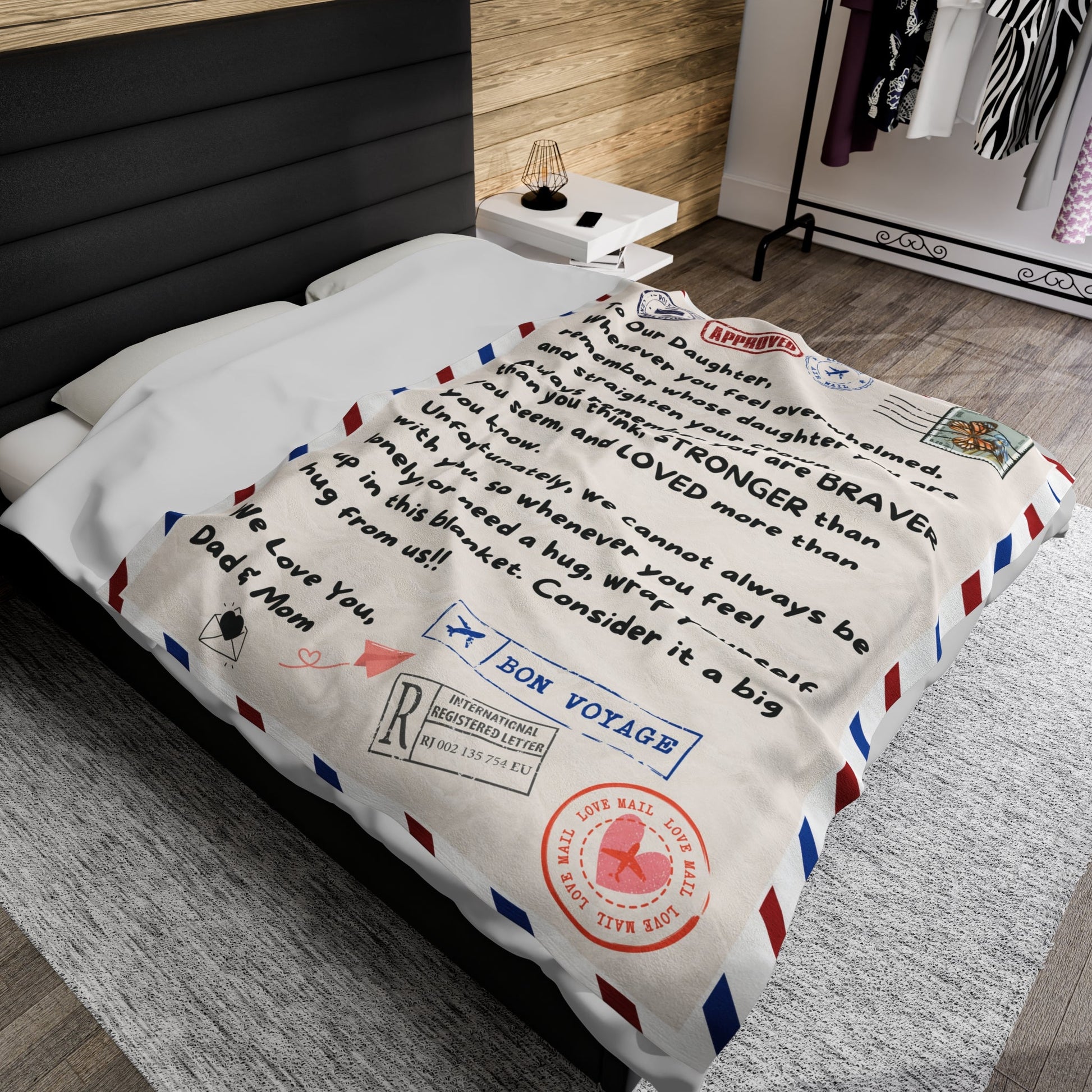 To Our Daughter, Whenever you feel overwhelmed, Velveteen Plush Letter Blanket, Gift from Dad and Mom - I Love Heartstrings