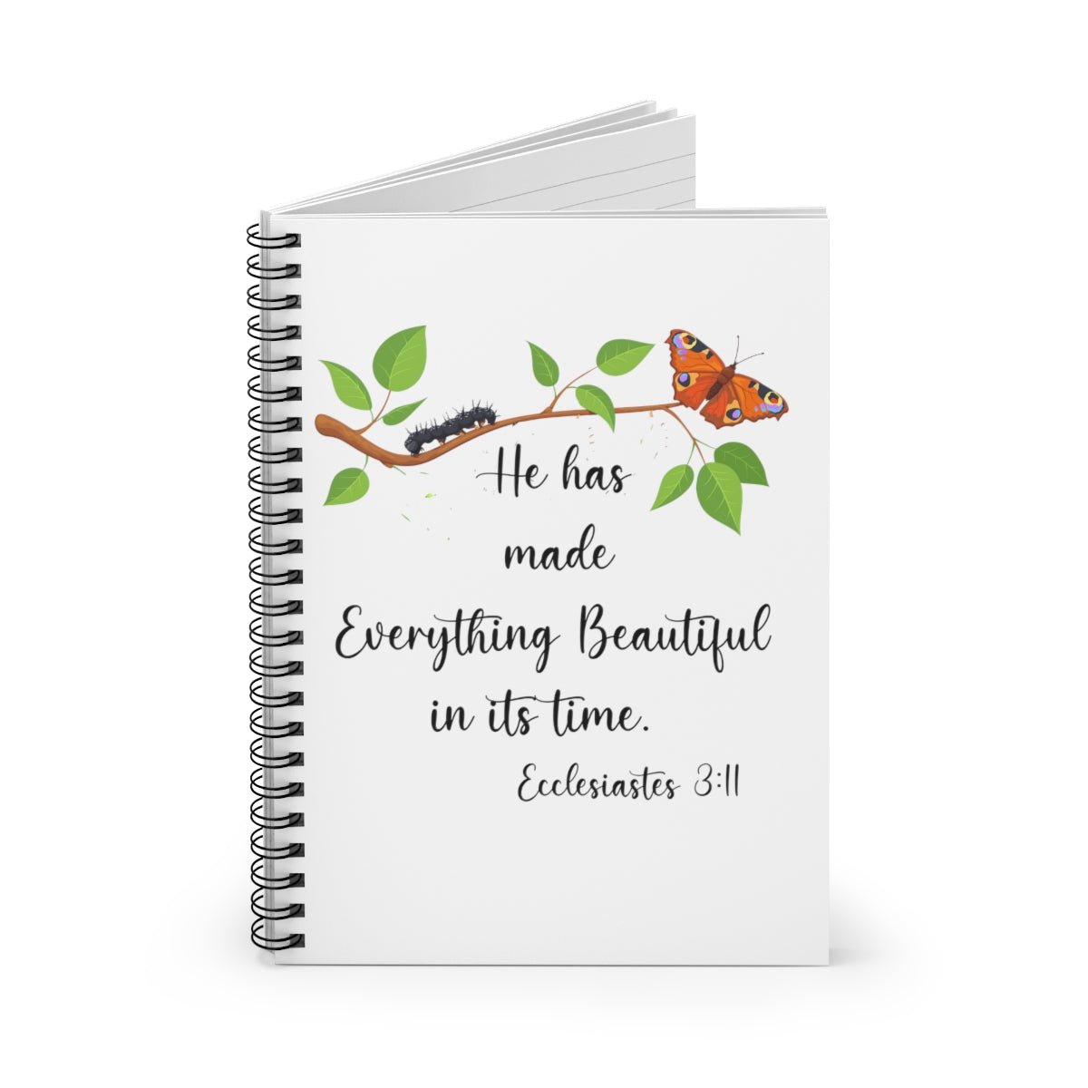 White Ecclesiastes 3:11 Butterfly Spiral Bible Notebook Journal Ruled Line paper Christian journal for women keeping the faith gift for new believers - I Love Heartstrings
