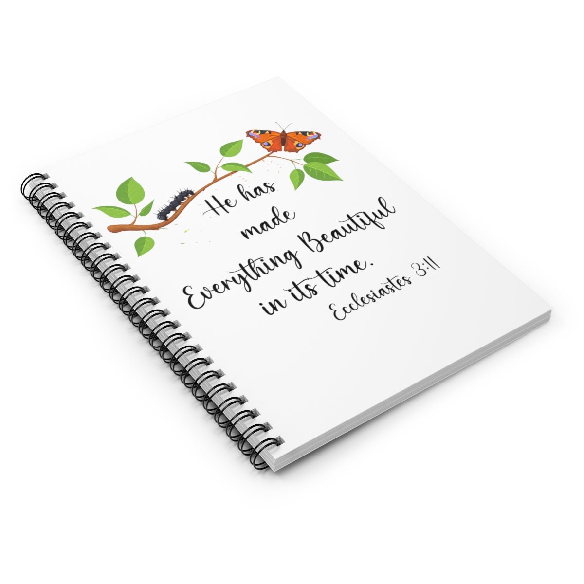 White Ecclesiastes 3:11 Butterfly Spiral Bible Notebook Journal Ruled Line paper Christian journal for women keeping the faith gift for new believers - I Love Heartstrings
