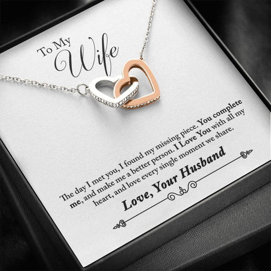 Wife- You Complete Me -Interlocking Hearts Necklace - I Love Heartstrings
