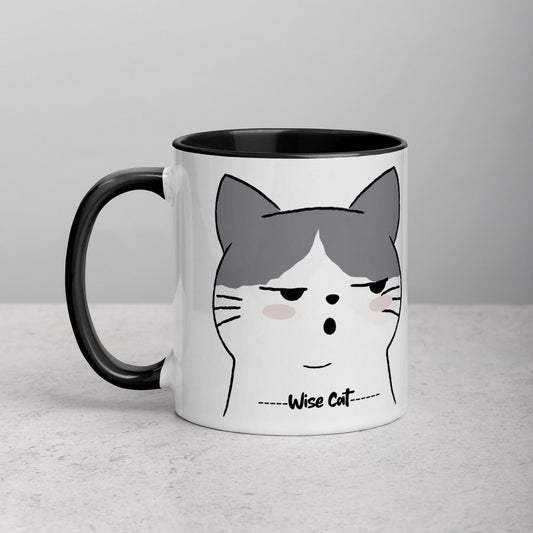 Wise Cat Quote Mug Be Careful What You Say Cat lover coffee drinker gift with colored accent handle 11 oz. - I Love Heartstrings