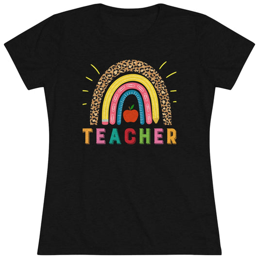 Women's Teacher Shirt in Black with Rainbow, Tri-blend Tee - I Love Heartstrings