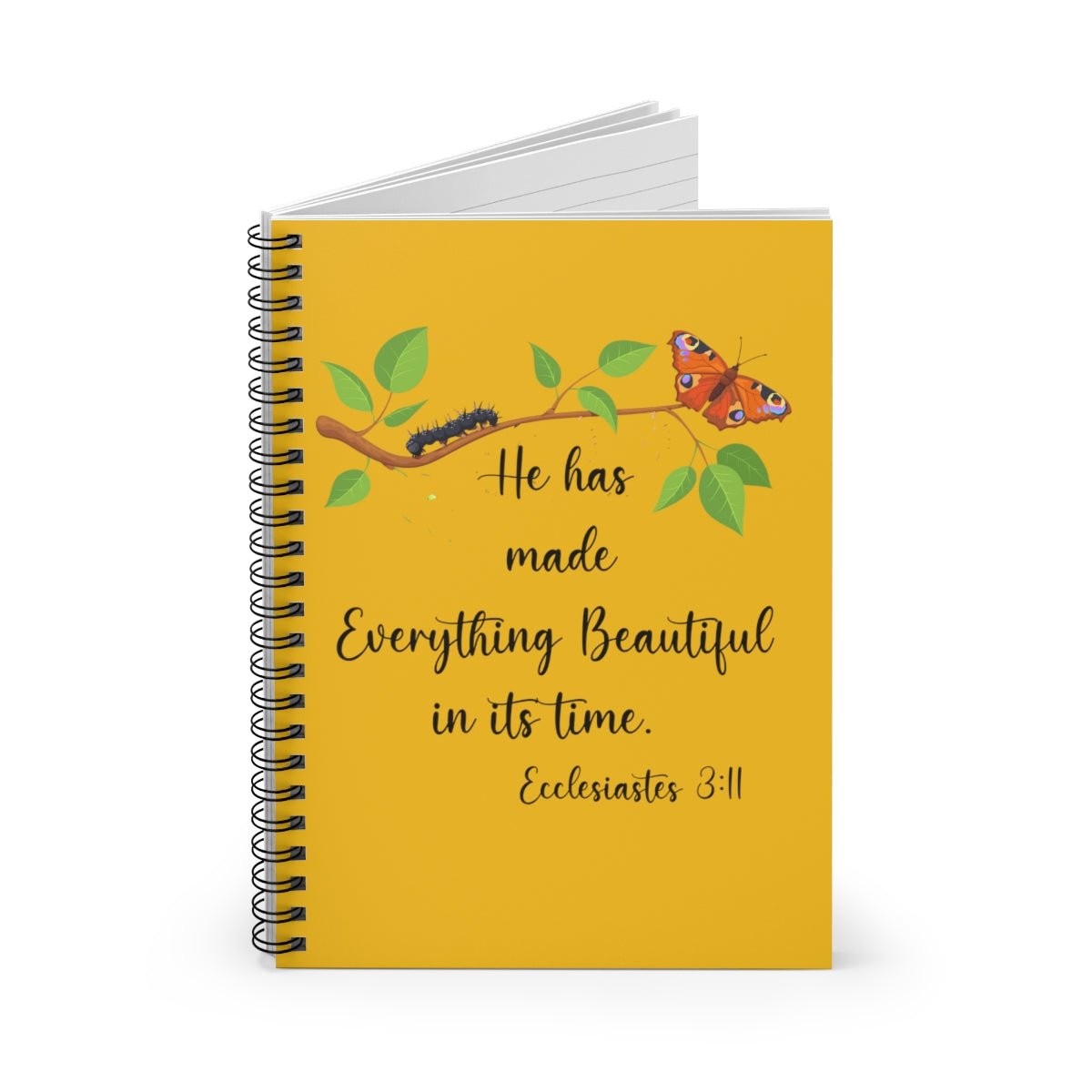 Yellow Ecclesiastes 3:11 Butterfly Spiral Bible Notebook Journal Ruled Line paper Christian journal for women keeping the faith gift for new believers - I Love Heartstrings