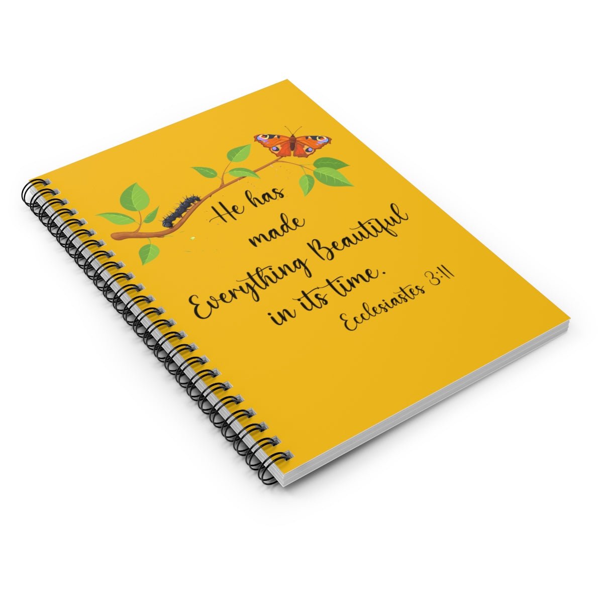 Yellow Ecclesiastes 3:11 Butterfly Spiral Bible Notebook Journal Ruled Line paper Christian journal for women keeping the faith gift for new believers - I Love Heartstrings