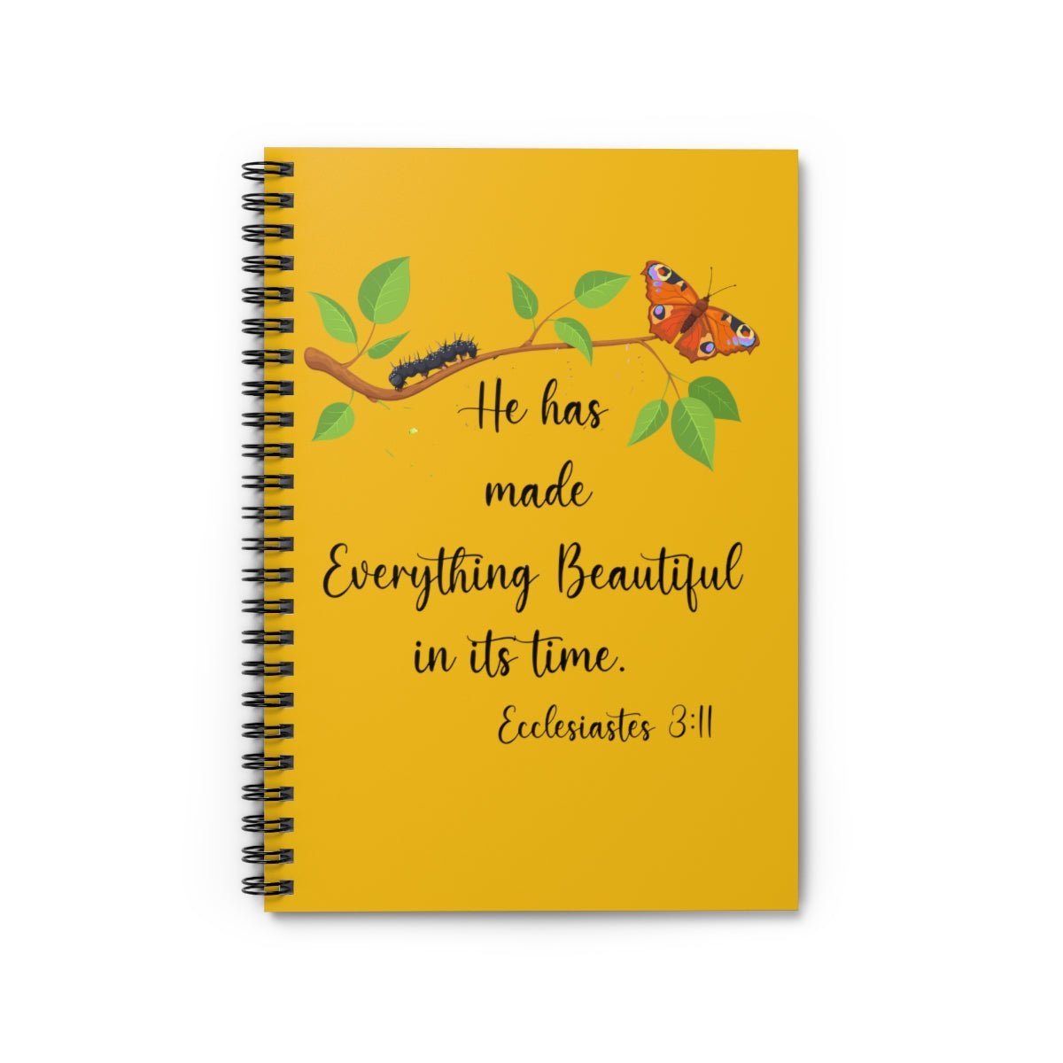 Yellow Ecclesiastes 3:11 Butterfly Spiral Bible Notebook Journal Ruled Line paper Christian journal for women keeping the faith gift for new believers - I Love Heartstrings