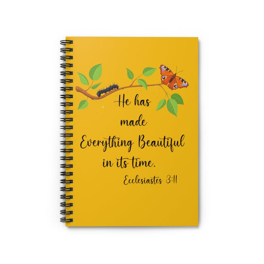 Yellow Ecclesiastes 3:11 Butterfly Spiral Bible Notebook Journal Ruled Line paper Christian journal for women keeping the faith gift for new believers - I Love Heartstrings